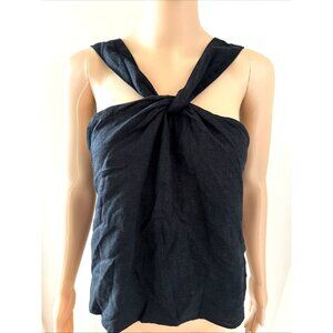 Banana Republic Front Knot Top Women's Size SP Sleeveless Black Linen Blend NEW